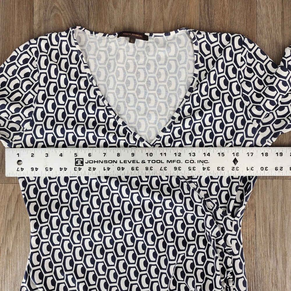 Adolfo Dominguez Womens Geometric Print V Neck 3/4 Sleeve Faux Wrap Top - Picture 6 of 14